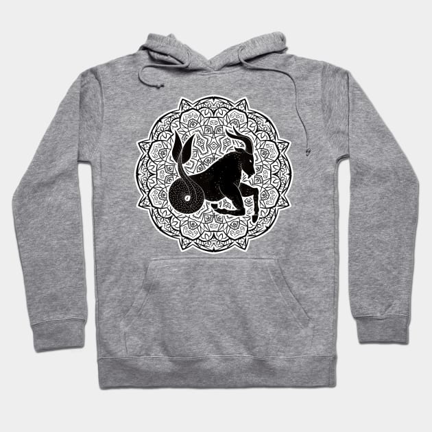 Capricorn Mandala Zodiac in Black and White Hoodie by Serbyk